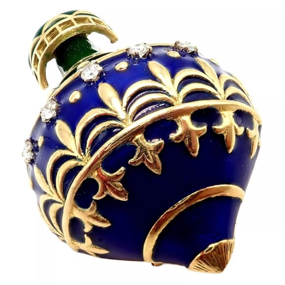 Authentic! Christian Dior 18k Yellow Gold Diamond Enamel Jules Verne Pin Brooch - Picture 14 of 16